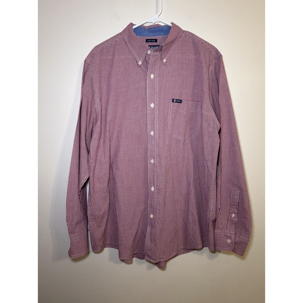 Chaps‎ Easy Care Red and Navy Blue Plaid Button Down Shirt Size XL Long Sleeve